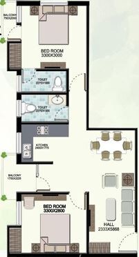 Floor plan of 2 BHK 830 Sq. Ft. Apartment in SK Developer Singur Mega City, Kolkata