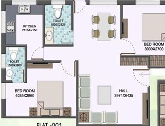 Floor plan of 2 BHK 861 Sq. Ft. Apartment in SK Developer Singur Mega City, Kolkata