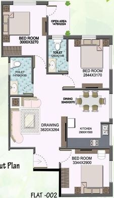 Floor plan of 3 BHK 1008 Sq. Ft. Apartment in SK Developer Singur Mega City, Kolkata