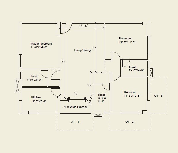 Floor plan of 3 BHK 1145 Sq. Ft. Apartment in SKDJ Signature 18, Kolkata