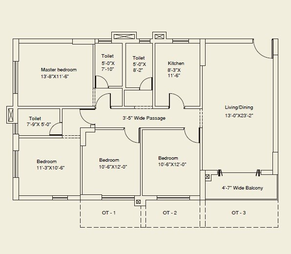 Floor plan of 4 BHK 1416 Sq. Ft. Apartment in SKDJ Signature 18, Kolkata