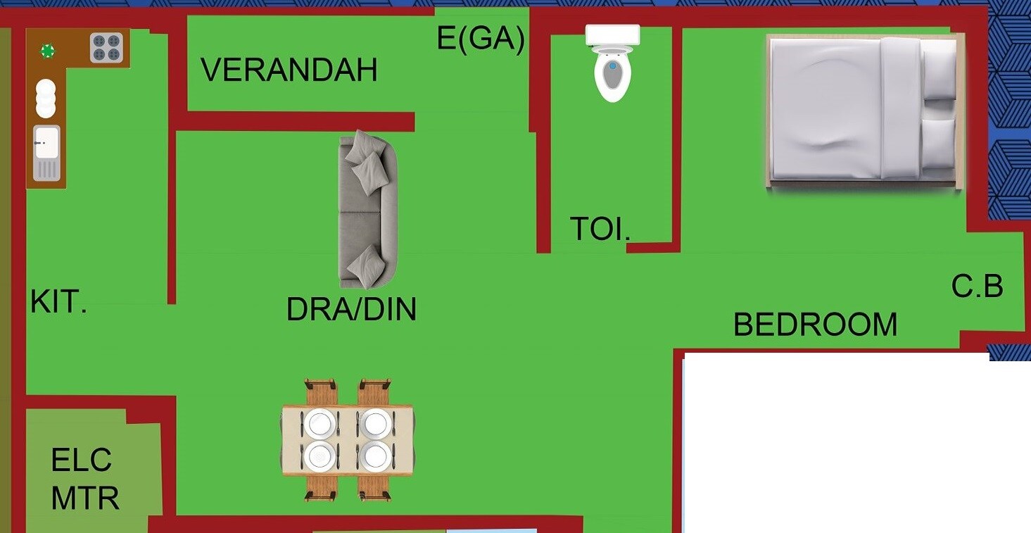 Floor plan of 1 BHK 655 Sq. Ft. Apartment in Skyare Enclave, Kolkata