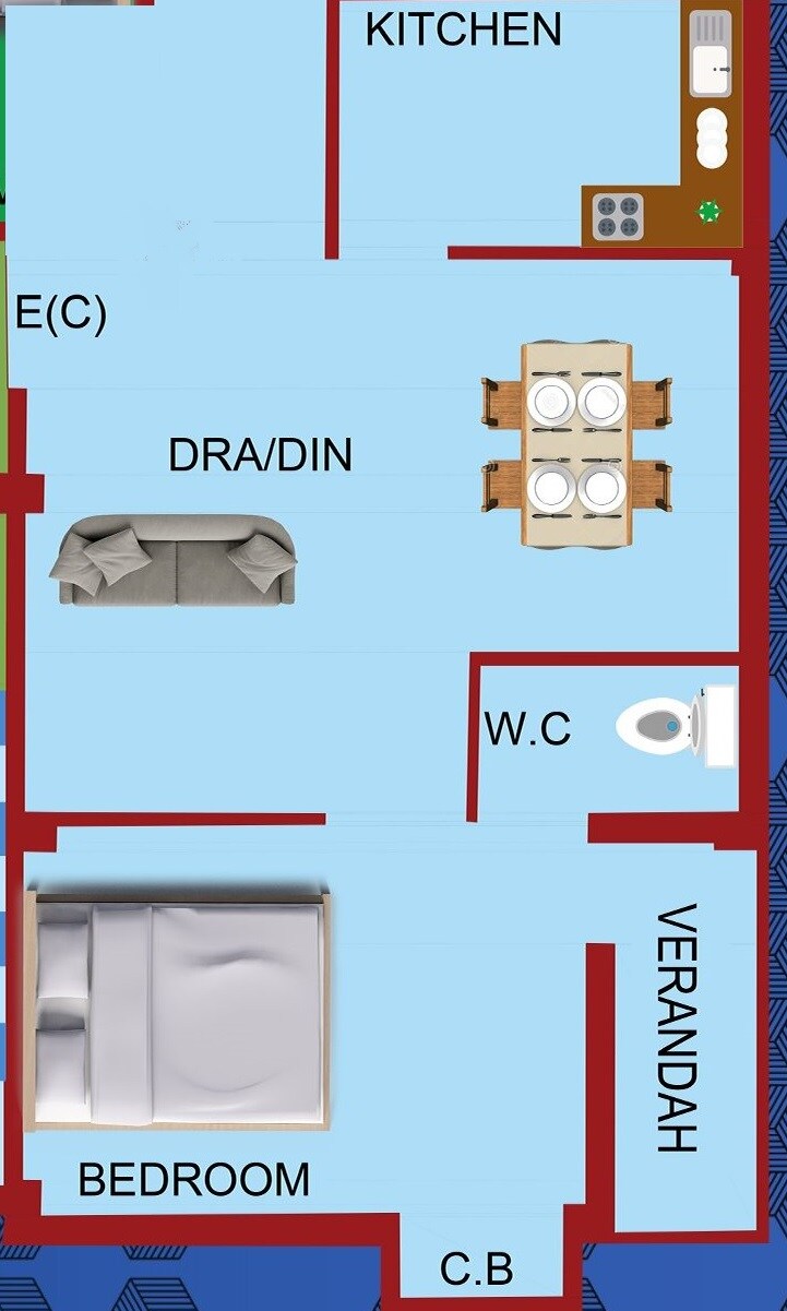 Floor plan of 1 BHK 670 Sq. Ft. Apartment in Skyare Enclave, Kolkata