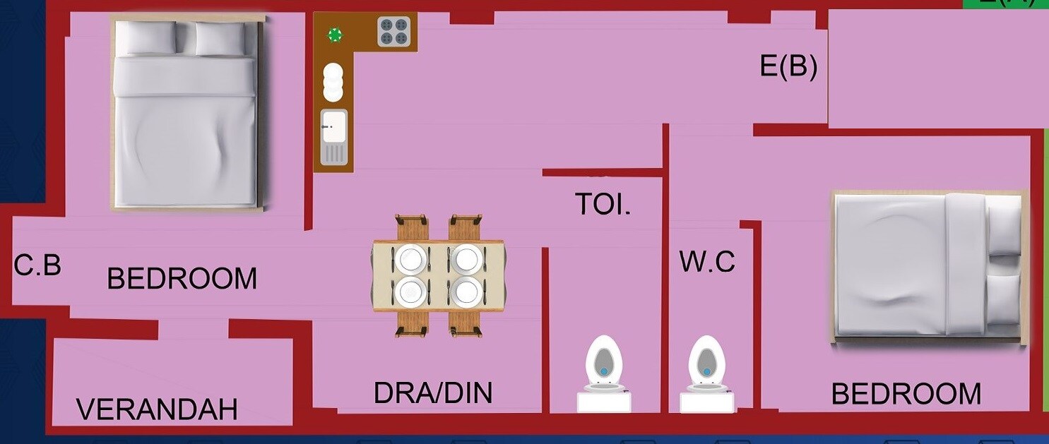 Floor plan of 2 BHK 980 Sq. Ft. Apartment in Skyare Enclave, Kolkata
