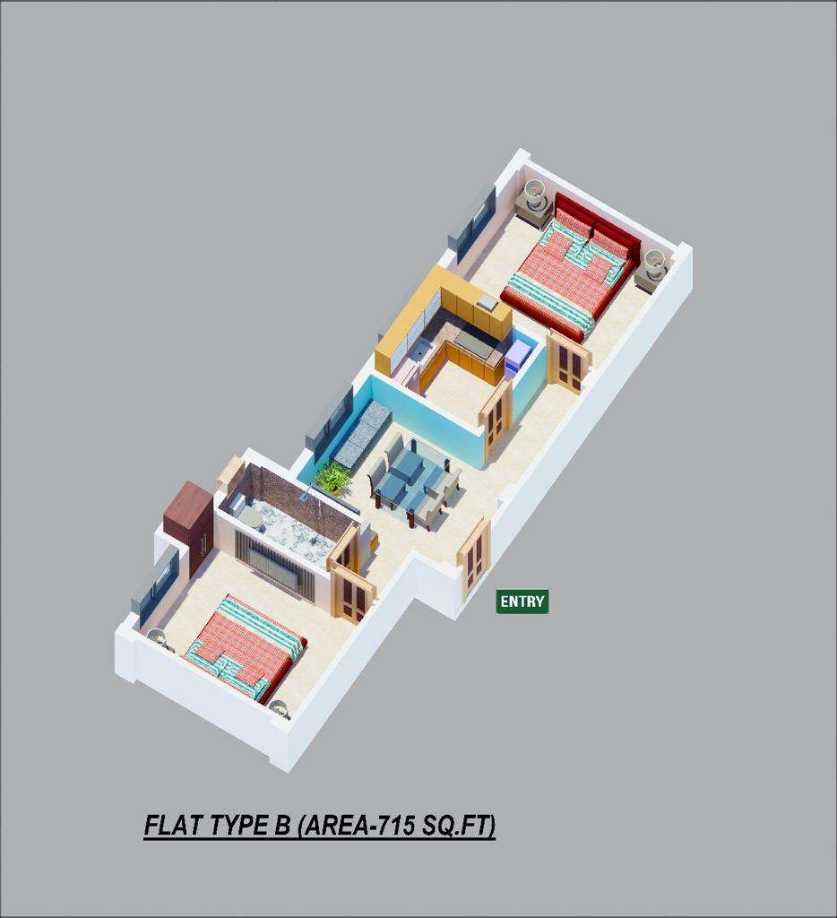2 BHK 715 Sq. Ft. Apartment in Skyare Enclave II