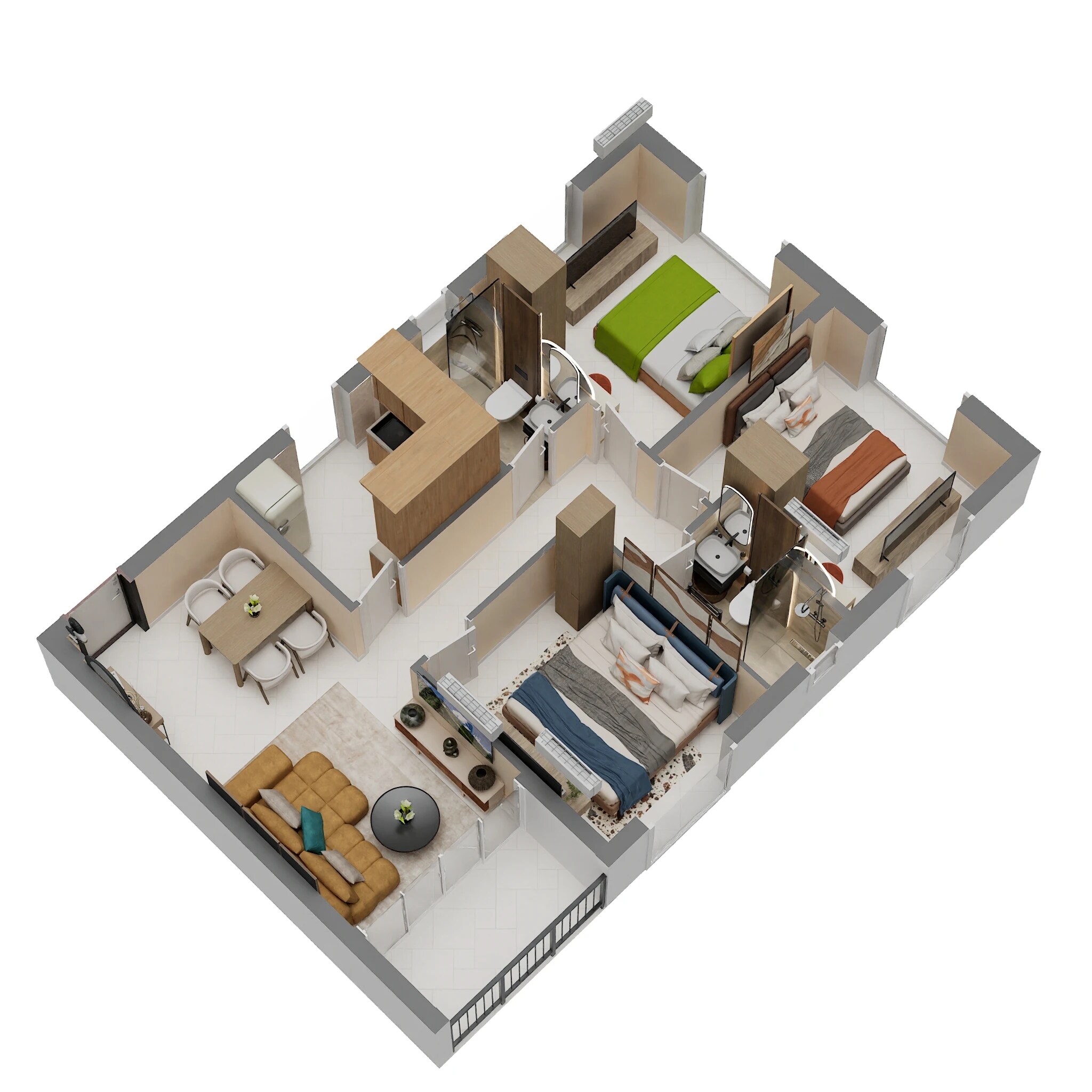 3 BHK 987 Sq. Ft. Apartment