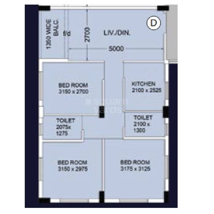 3 BHK 987 Sq. Ft. Apartment