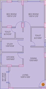 Floor plan of 2 BHK 1153 Sq. Ft. Apartment in Space Club Town Courtyard, Kolkata