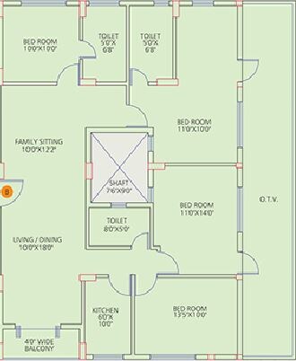 Floor plan of 4 BHK 1773 Sq. Ft. Apartment in Space Club Town Courtyard, Kolkata