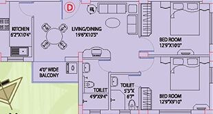 Floor plan of 3 BHK 921 Sq. Ft. Apartment in Space Club Town Gardens, Kolkata