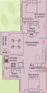 Floor plan of 2 BHK 993 Sq. Ft. Apartment in Space Club Town Gardens, Kolkata