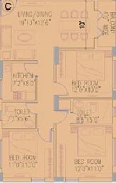 Floor plan of 3 BHK 1256 Sq. Ft. Apartment in Space Club Town Heights, Kolkata