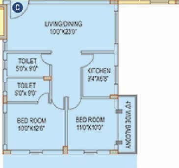 Floor plan of 3 BHK 1132 Sq. Ft. Apartment in Space Club Town Riverdale, Kolkata