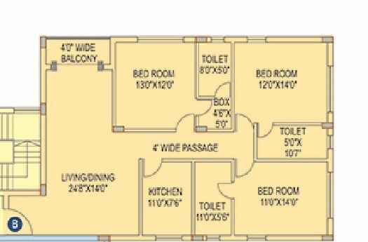 Floor plan of 3 BHK 1817 Sq. Ft. Apartment in Space Club Town Riverdale, Kolkata