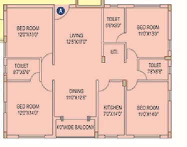 Floor plan of 4 BHK 2026 Sq. Ft. Apartment in Space Club Town Riverdale, Kolkata