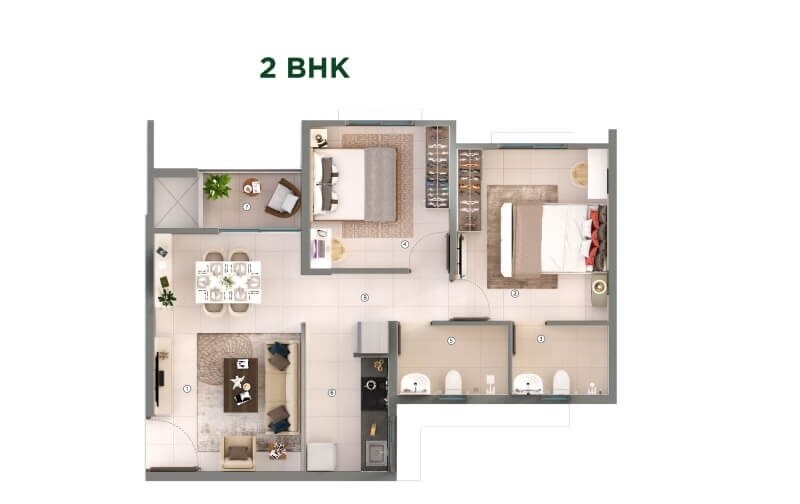 2 BHK 621 Sq. Ft. Apartment