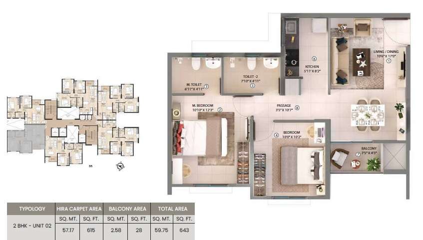 2 BHK 643 Sq. Ft. Apartment in SPRE Joyville Western Heights