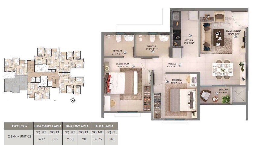2 BHK 643 Sq. Ft. Apartment