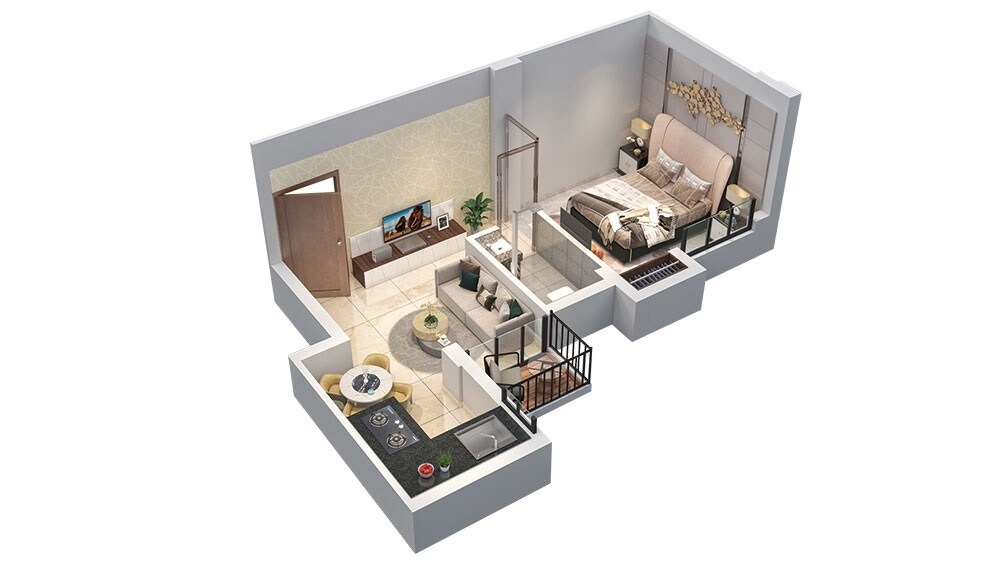 Floor plan of 1 BHK 474 Sq. Ft. Apartment in Squaremark Mohorkoonjo, Kolkata