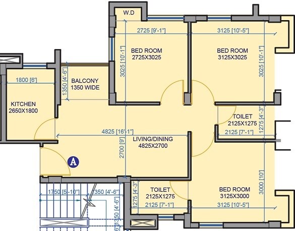 Floor plan of 3 BHK 951 Sq. Ft. Apartment in Squaremark Mohorkoonjo, Kolkata