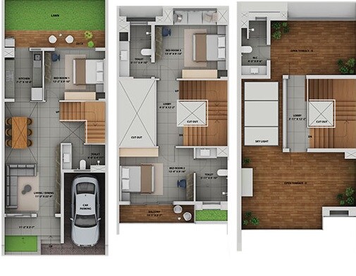 Floor plan of 3 BHK 2239 Sq. Ft. Villa in Srijan Botanica, Kolkata
