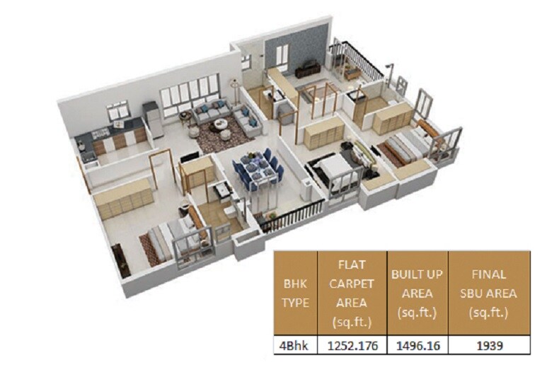 4 BHK 1939 Sq. Ft. Apartment