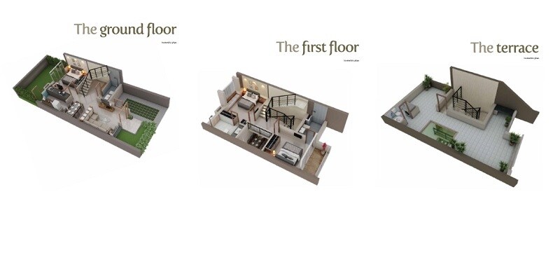 Floor plan of 3 BHK 1483 Sq. Ft. Row House in Srijan Nirvana, Kolkata