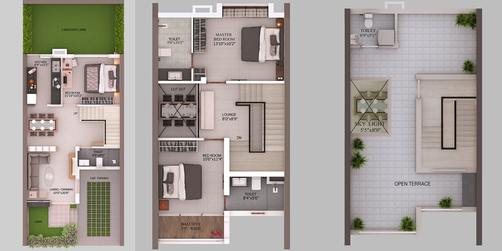 Floor plan of 3 BHK 1513 Sq. Ft. Row House in Srijan Nirvana, Kolkata