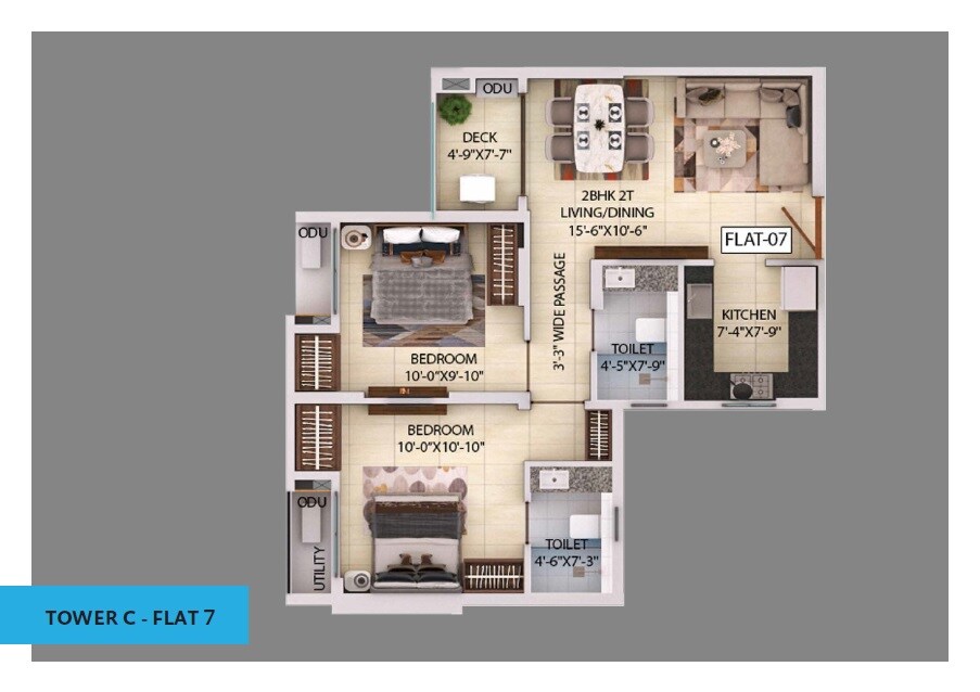 Floor plan of 2 BHK 1079 Sq. Ft. Apartment in Srijan Optima, Kolkata