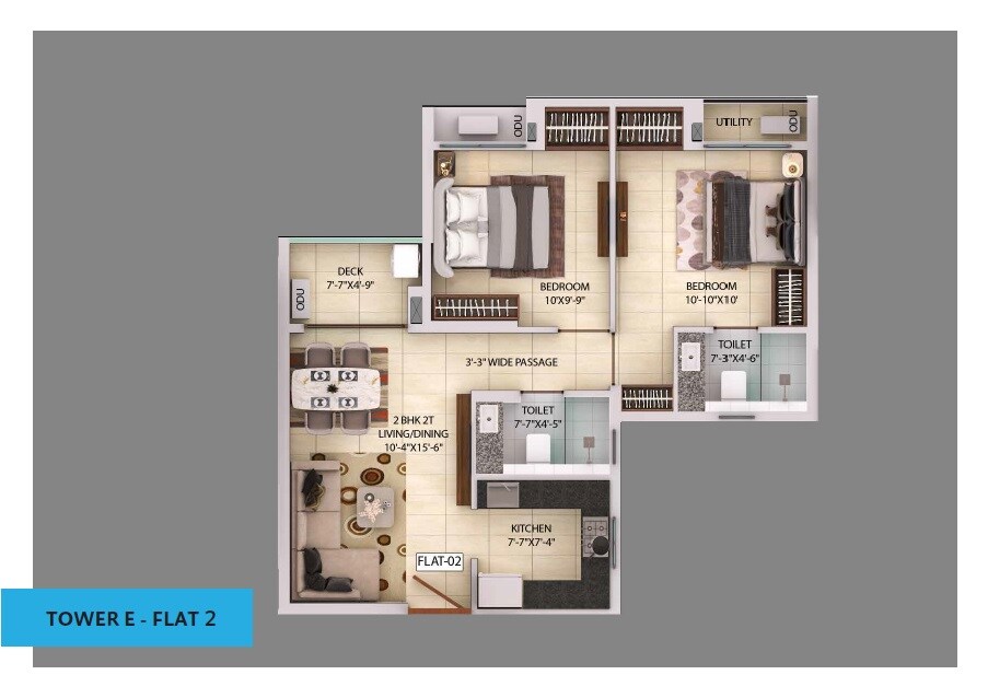 Floor plan of 2 BHK 921 Sq. Ft. Apartment in Srijan Optima, Kolkata