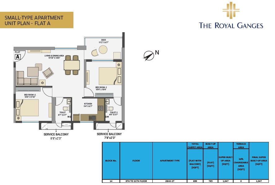 2 BHK 1047 Sq. Ft. Apartment in Srijan The Royal Ganges