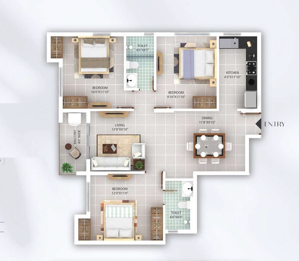 3 BHK 1404 Sq. Ft. Apartment