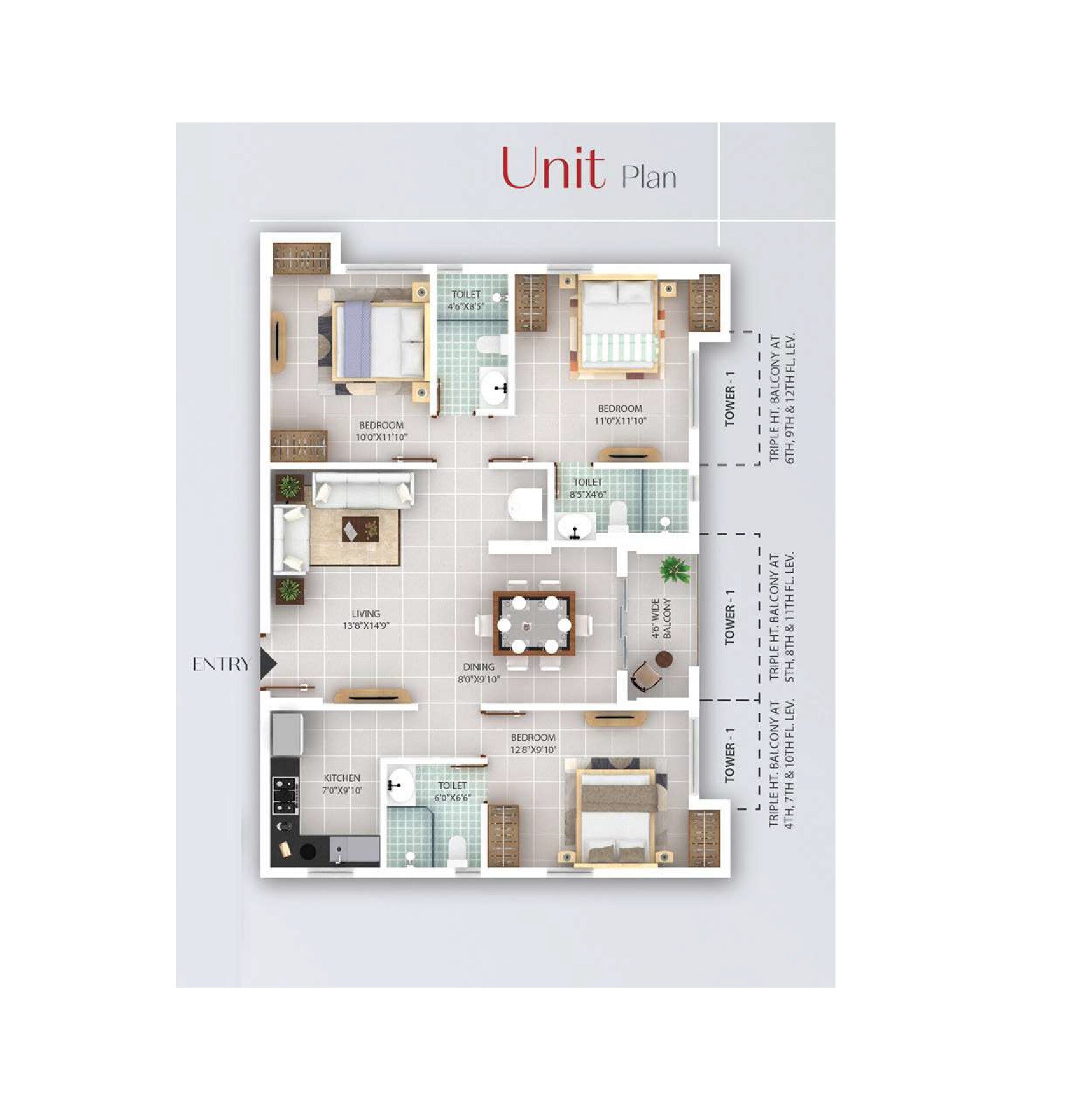 3 BHK 1840 Sq. Ft. Apartment