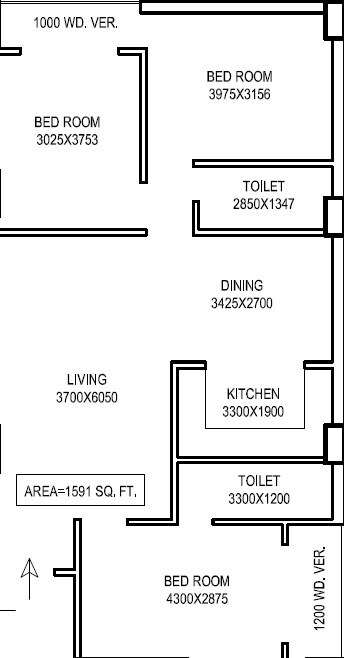 Floor plan of 3 BHK 1591 Sq. Ft. Apartment in Star Prime, Kolkata