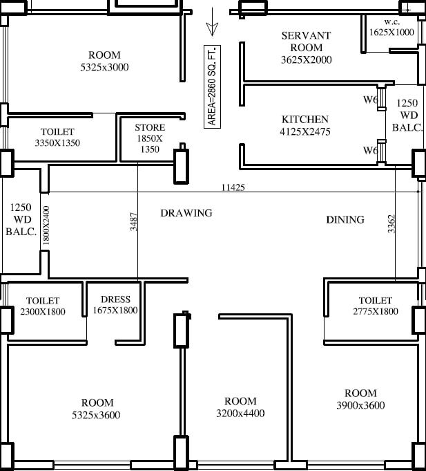 Floor plan of 4 BHK 2860 Sq. Ft. Apartment in Star Prime, Kolkata