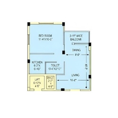 Floor plan of 1 BHK 560 Sq. Ft. Apartment in Starlite Sunny Seasons, Kolkata