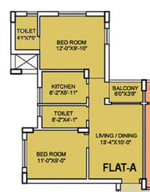 Floor plan of 2 BHK 740 Sq. Ft. Apartment in Sugam Park, Kolkata