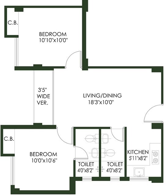 Floor plan of 2 BHK 549 Sq. Ft. Apartment in Sugam Prakriti, Kolkata