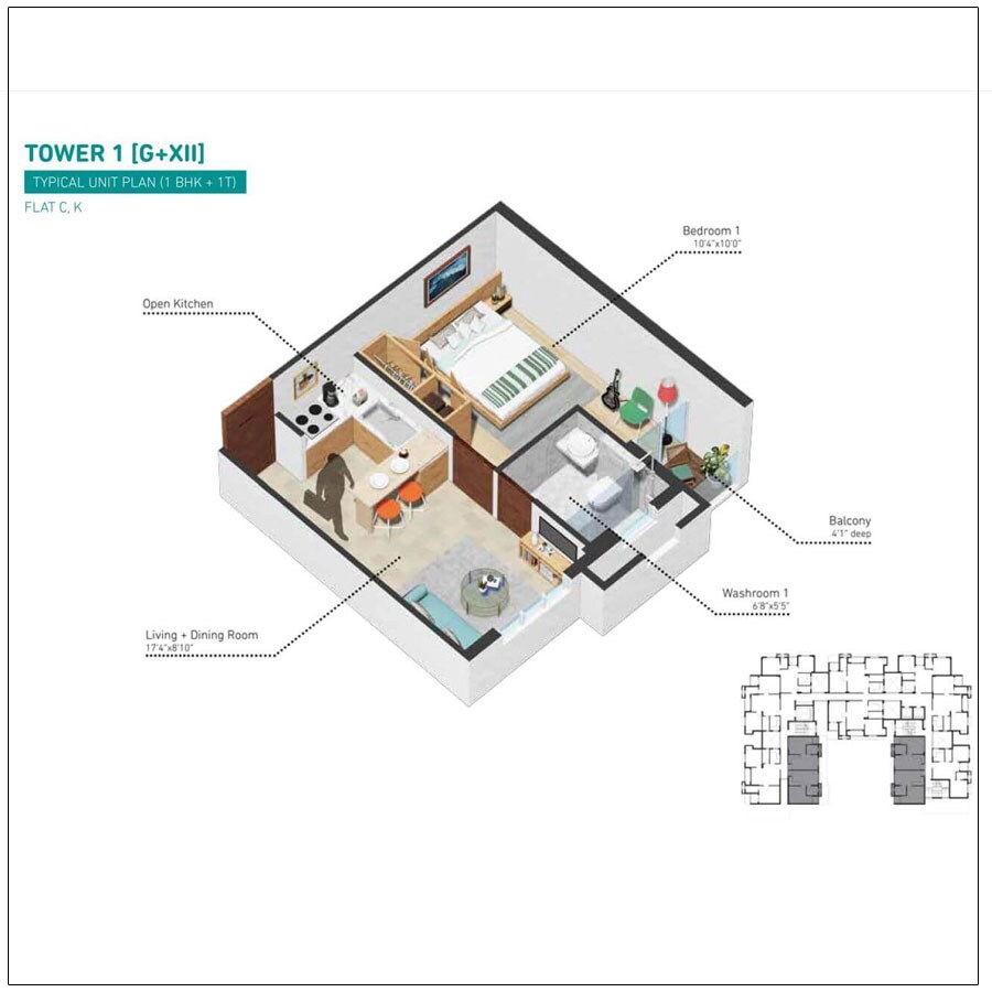 Floor plan of 1 BHK 550 Sq. Ft. Apartment in Sugam Urban Lakes, Kolkata