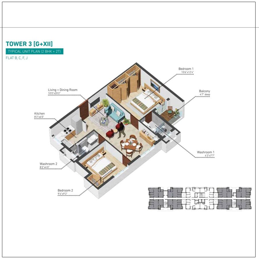 Floor plan of 3 BHK 1026 Sq. Ft. Apartment in Sugam Urban Lakes, Kolkata