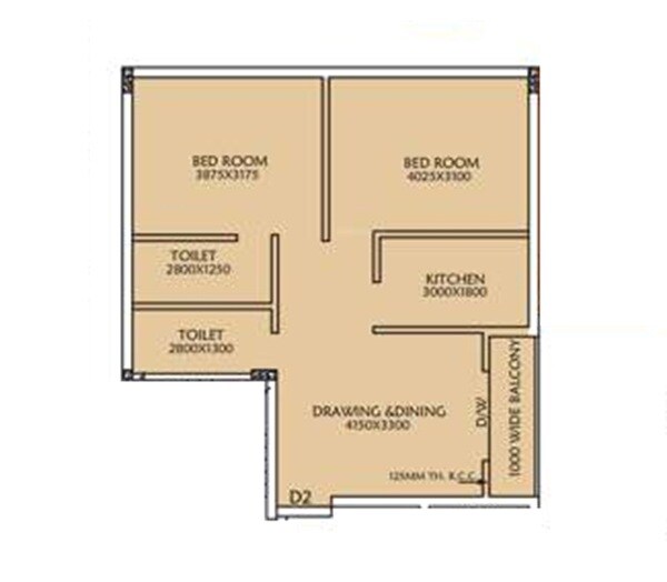 2 BHK 888 Sq. Ft. Apartment