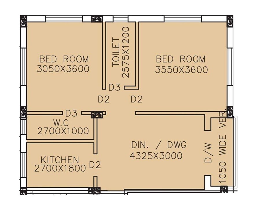 2 BHK 954 Sq. Ft. Apartment