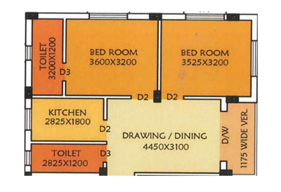 2 BHK 972 Sq. Ft. Apartment