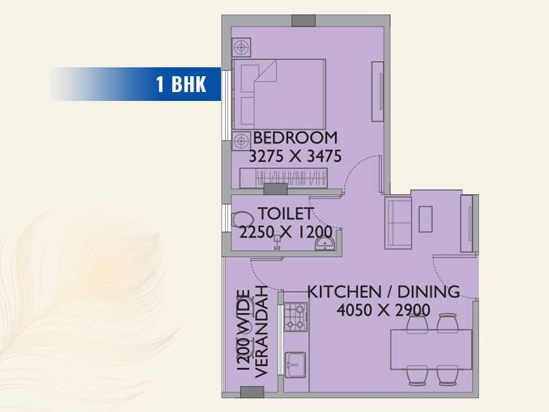 Floor plan of 1 BHK 560 Sq. Ft. Apartment in Sun Dwarka, Kolkata