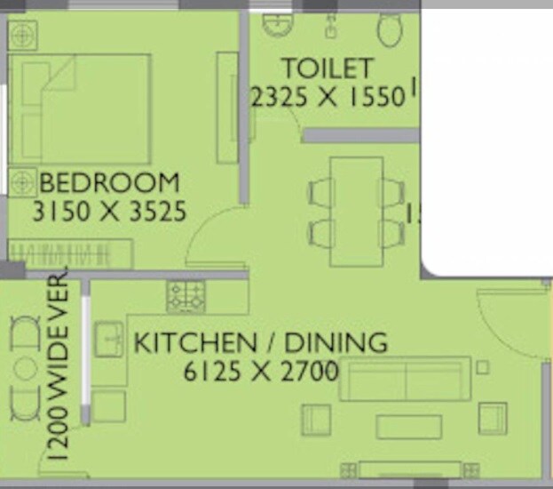 Floor plan of 1 BHK 659 Sq. Ft. Apartment in Sun Dwarka, Kolkata