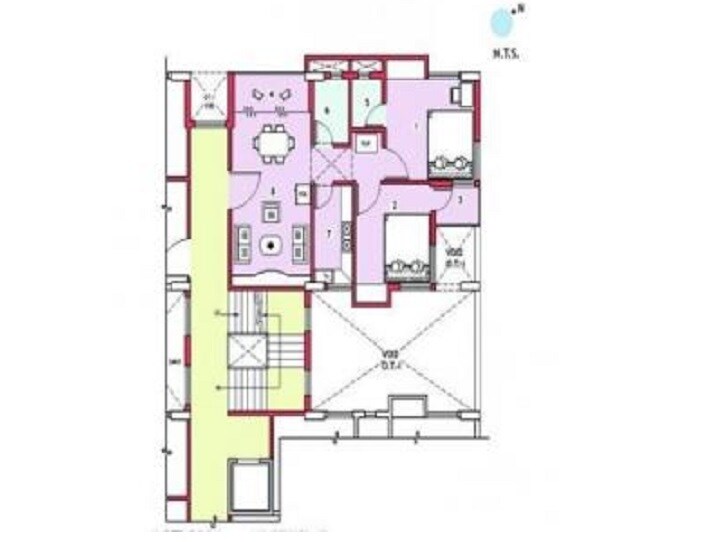Floor plan of 2 BHK 932 Sq. Ft. Apartment in Sunirman Twins, Kolkata