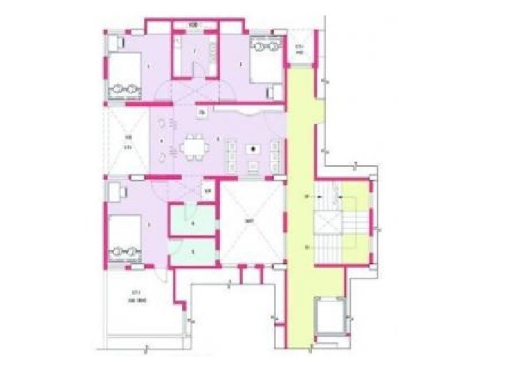 Floor plan of 3 BHK 1240 Sq. Ft. Apartment in Sunirman Twins, Kolkata