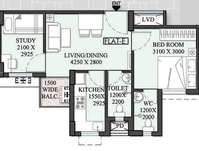 Floor plan of 1 BHK 757 Sq. Ft. Apartment in Sunshine Enclave New Town, Kolkata