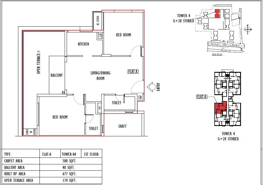 Floor plan of 2 BHK 677 Sq. Ft. Apartment in Sureka Sunrise Aura, Kolkata