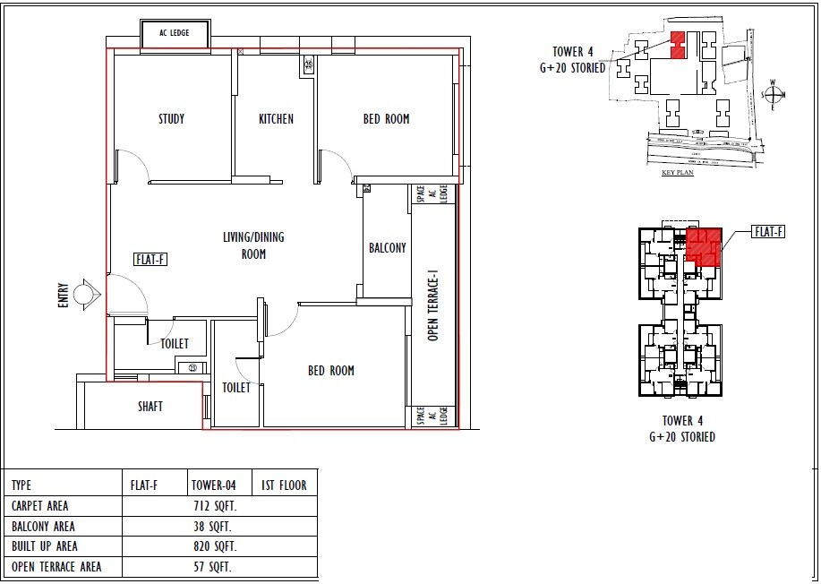 Floor plan of 3 BHK 820 Sq. Ft. Apartment in Sureka Sunrise Aura, Kolkata